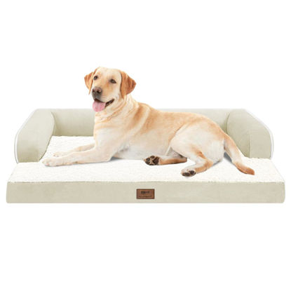 Picture of Large Dog Bed Orthopedic Washable - Waterproof with Removable Cover - Memory Foam - XXL Large Big Dogs - Beds Bolster Pet - Couch Sofa - Beige Dog Bed