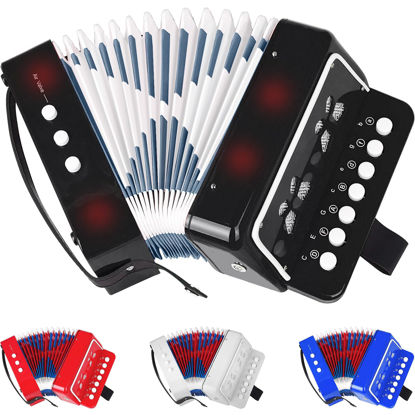 Picture of Kids Accordion,Toy Accordion for Kids Ages 3 5 9 7 10 12 Child Children Toddlers Beginners Mini Accordion Musical Instrument 10 Keys Button Small for Boy Girls Christmas（Black）