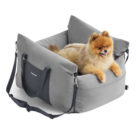 Picture of Lesure Small Dog Car Seat for Small Dogs - Waterproof Dog Booster Seat for Car with Storage Pockets and Clip-On Safety Leash and Thickened Memory Foam Filling, Pet Carseat Travel Carrier Bed, Grey