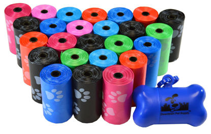 Picture of Downtown Pet Supply Poop Bags for Dogs with Dispenser, 500 Count - Leak-Proof Dog Waste Bags and Bone-Shaped Dog Poop Bags Holder for Leash - Rainbow with Paw Prints, 12.5" x 8.5"