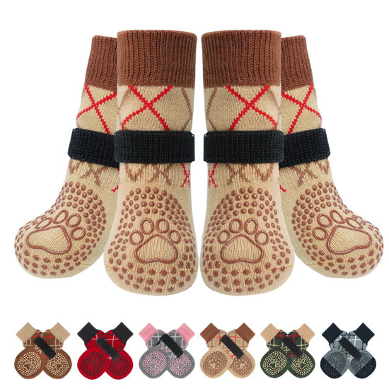 Picture of BEAUTYZOO Anti Slip Dog Socks for Hardwood Floors,Dog Shoes for Hot/Cold Pavement, Injury Prevent Licking for Small Medium Large Dogs,Traction Control Non-Slip Socks for Old Senior Dog, Paw Protector