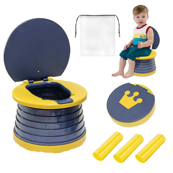 Picture of portable, foldable potty seat for toddler, Training Toilet Seat Emergency Toilet for Car, Camping, Outdoor, indoor (blue, small)
