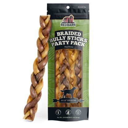 Picture of Redbarn Pet Products All Natural 8-12" Braided Bully Sticks for Medium & Large Dogs - Healthy Long Lasting Beef Chews Variety Party Pack - Single Ingredient Low Odor Rawhide Free - 1 lb Bag