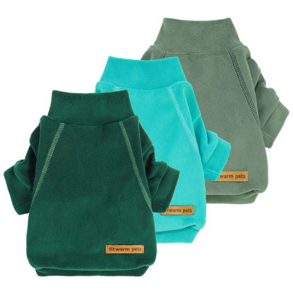 Picture of Fitwarm 3 Pack Fleece Dog Sweater, Turtleneck Dog Sweatshirt, Dog Winter Clothes for Small Dogs Boy Girl, Pet Pullover Jumper, Cat Apparel, Dark Green, Teal Green, Olive Green, Large