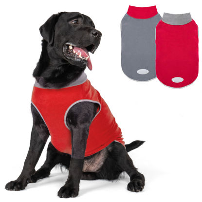 Picture of cyeollo 2 Pack Dog Sweater Sweatshirt Stretchy Soft Fleece Vest Pullover with Reflective Stripe Dog Jacket Lightweight Pet Dog Clothes for Medium Dogs Grey & Red