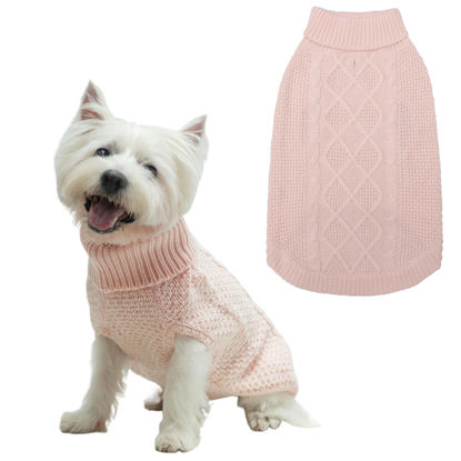 Picture of Mihachi Turtleneck Dog Sweater - Winter Coat Apparel Classic Cable Knit Clothes with Leash Hole for Cold Weather, Ideal Gift for Pet in New Year
