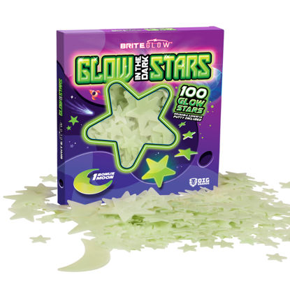 Picture of 100 Pcs 3D Glow in The Dark Stars for Ceiling & Walls I Glow Stars for Ceiling with Moon for Christmas Decor I Glow in The Dark Decorations for Bedroom with Reusable Putty Stocking Stuffers for Kids