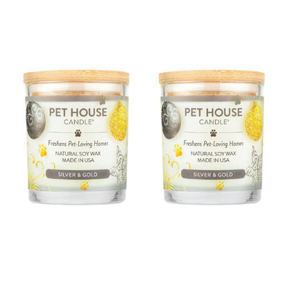 Picture of One Fur All, Pet House Candle - 100% Plant-Based Wax Candle - Pet Odor Eliminator for Home - Non-Toxic and Eco-Friendly Air Freshening Scented Candles - (Pack of 2, Silver & Gold)