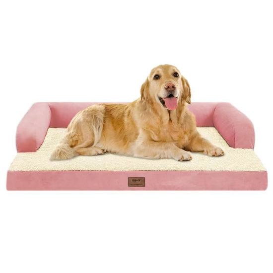 Picture of Large Dog Bed Orthopedic Washable Extra Pink XL XLarge Big Dog Bed with Washable Bolster & Memory Foam Couch Sofa - Waterproof with Removable Cover