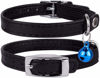 Picture of CollarDirect Leather Cat Collar, Cat Safety Collar with Elastic Strap, Kitten Collar for Cat with Bell Black Blue Red Orange Lime Green (8-11 Inch, Black)