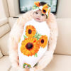 Picture of Galabloomer Newborn Receiving Blanket Headband Set Baby Flower Rose Swaddle with big bow (white sunflower)