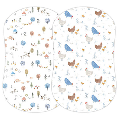 Picture of Sorrel + Fern 2-Pack Fitted Bassinet Sheets (Farm Animals) - Buttery Soft Cotton Blend for Standard Bassinet