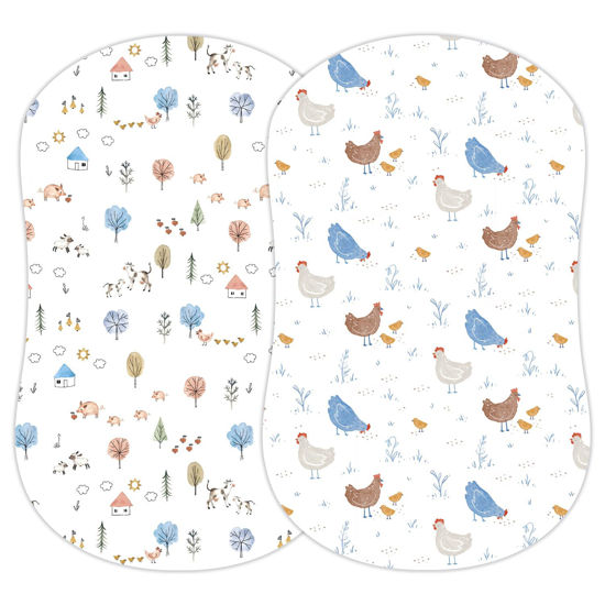 Picture of Sorrel + Fern 2-Pack Fitted Bassinet Sheets (Farm Animals) - Buttery Soft Cotton Blend for Standard Bassinet