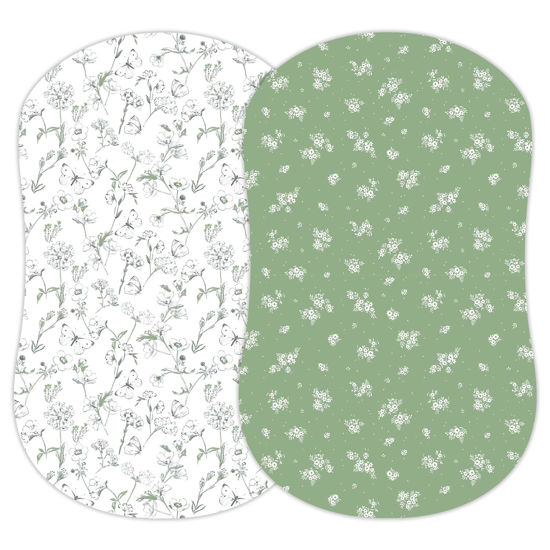 Picture of Sorrel + Fern 2-Pack Organic Fitted Bassinet Sheets (Butterfly Garden) - Buttery Soft Breathable Cotton Blend for Standard Bassinet