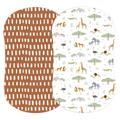 Picture of Sorrel + Fern 2-Pack Fitted Bassinet Sheets (Safari Adventures) - Buttery Soft Cotton Blend for Standard Bassinet