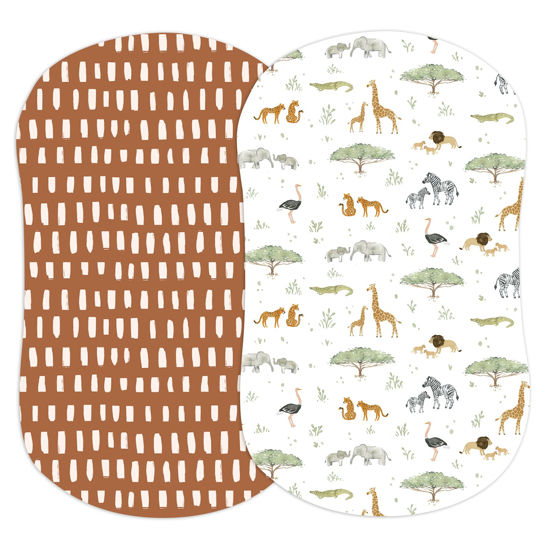 Picture of Sorrel + Fern 2-Pack Fitted Bassinet Sheets (Safari Adventures) - Buttery Soft Cotton Blend for Standard Bassinet