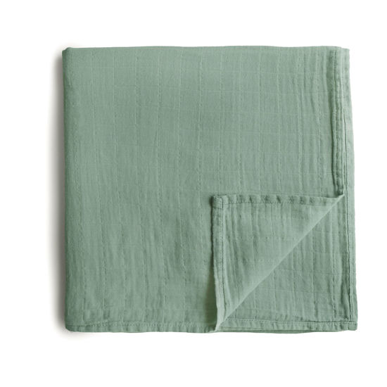 Picture of mushie Muslin Baby Swaddle Blanket | 100% Organic Cotton (Roman Green)