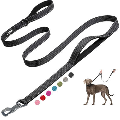 Picture of Fida 6 FT Heavy Duty Dog Leash with 2 Comfortable Padded Handles, Traffic Handle & Advanced Easy Snap Hook, Reflective Walking Lead for Large, Medium & Small Breed Dogs, Black