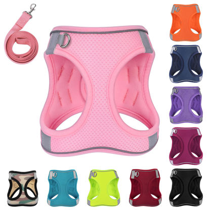 Picture of PWOD Dog Harness with Leash Set, No-Pull Step-in Reflective Pet Harness with 1 Leash Clips, Adjustable Soft Padded Easy Walk Dog Vest for Small Medium Large Dogs, Cats(Light Pink, XLarge)