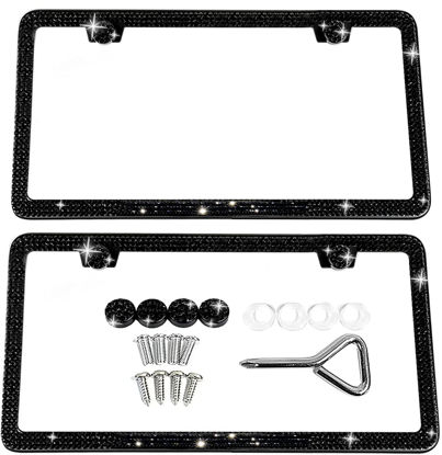 Picture of SunplusTrade Bling License Plate Frame for Women 2 Pack Sparkly License Plate Frames Bedazzled Diamond Rhinestone Crystals (Black)