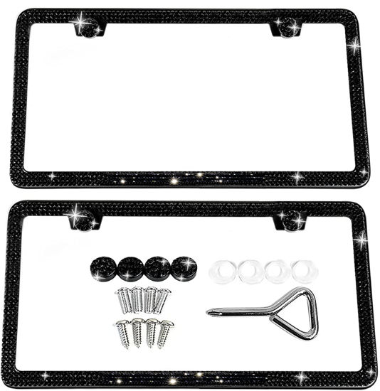 Picture of SunplusTrade Bling License Plate Frame for Women 2 Pack Sparkly License Plate Frames Bedazzled Diamond Rhinestone Crystals (Black)