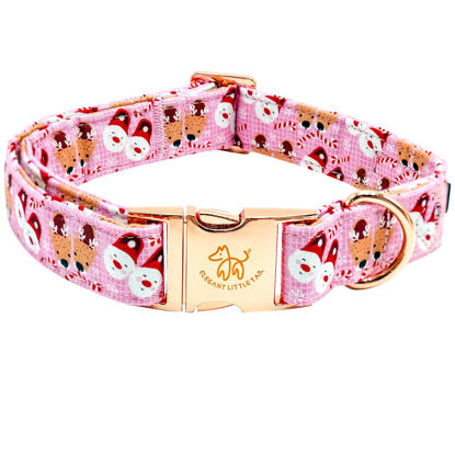 Picture of Elegant little tail Christmas Dog Collar, Pink Deer Print Pet Collar Dog Durable Cute Dog Collars Winter Holiday Male or Female Pet Gift Adjustable Dog Collar for Medium Dogs