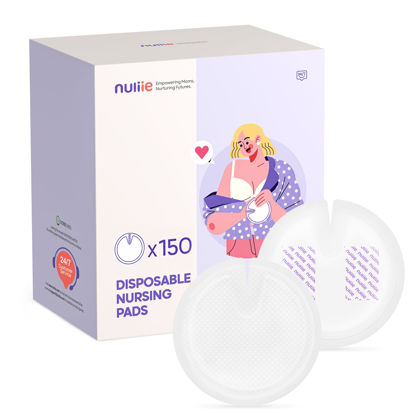 Picture of Nuliie Super Absorbent & Featherlight Disposable Nursing Pads 150 Count, Stay Dry, Soft & Breathable Breast Pads for Leaking Milk, Leakproof, Individually Packaged Breastfeeding Essentials for Moms