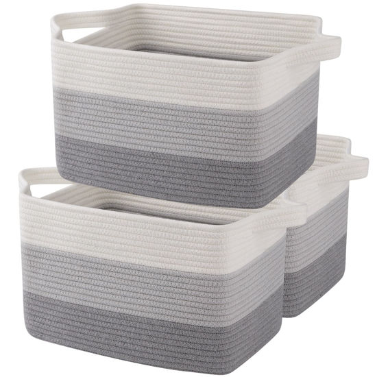 Picture of OIAHOMY Storage Basket, Woven Baskets for Storage, Cotton Rope Basket for toys,Towel Baskets for Bathroom - Pack of 3, Gradient Gray