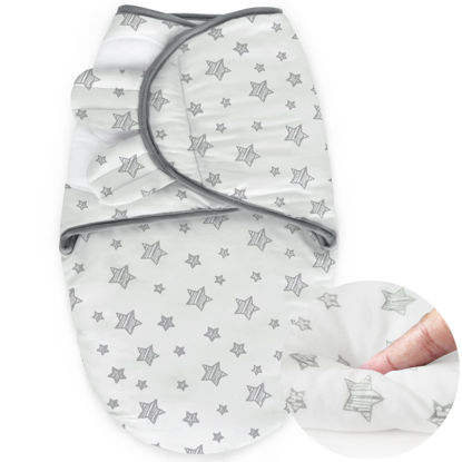 Picture of Biloban Baby Swaddles 0-3 Months for Boy Girls, Warm Quilted Baby Swaddle, Newborn Swaddle, Adjustable Swaddle Blanket, Lovely White Stars, 1 Pack