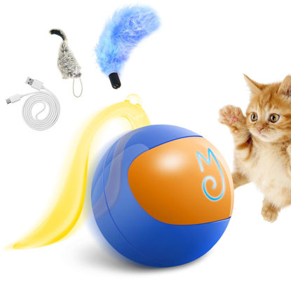 Picture of Migipaws Interactive Cat Ball Toy Set, Fun Tracker, Automatic Rolling Chase Ball with Fluffy Tail, A Small Mice, Rechargeable（Blue）