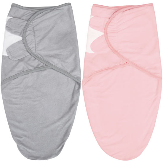 Picture of Biloban Baby Swaddles 0-3 Months for Girls, Baby Swaddle, Newborn Swaddle, Cotton Swaddle Blanket, Newborn Essentials, Grey & Pink, 2 Pack