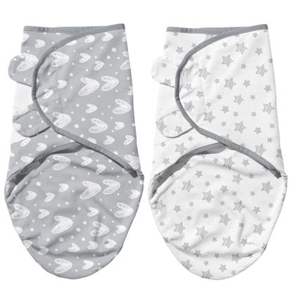 Picture of Biloban Baby Swaddle for Boy Girls, Baby Swaddles 3-6 Months, Swaddle Blanket Cotton, Newborn Swaddle, Newborn Essentials, Lovely Grey Print, 2 Pack