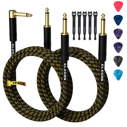 Picture of Guitar Cable 15 Feet/2 Pack-Right Angle+Straight to Straight Instrument Cable-Gold Plated Nylon Braided-90 Degree 1/4 Inch TS Electric Bass Guitar Cord Amp Cable 6.35mm Male with 6 Guitar Picks+5 Ties