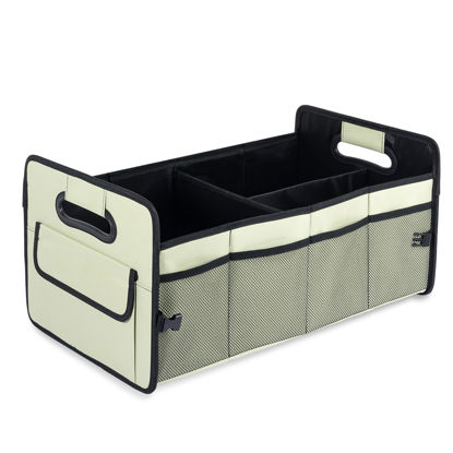 Picture of JiatuA Car Trunk Organizer, Car Organizers and Storage Collapsible Multi Compartment Container Box, Adjustable Car Accessories for SUV Sedan Truck, Standard Size, Light Green