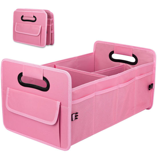 Picture of JiatuA Car Trunk Organizer, Car Organizers and Storage Collapsible Multi Compartment Container Box, Adjustable Car Accessories for SUV Sedan Truck, Large Size, Pink