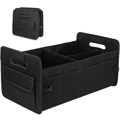 Picture of JiatuA Car Trunk Organizer, Car Organizers and Storage Collapsible Multi Compartment Container Box, Adjustable Car Accessories for SUV Sedan Truck, Large Size, Black