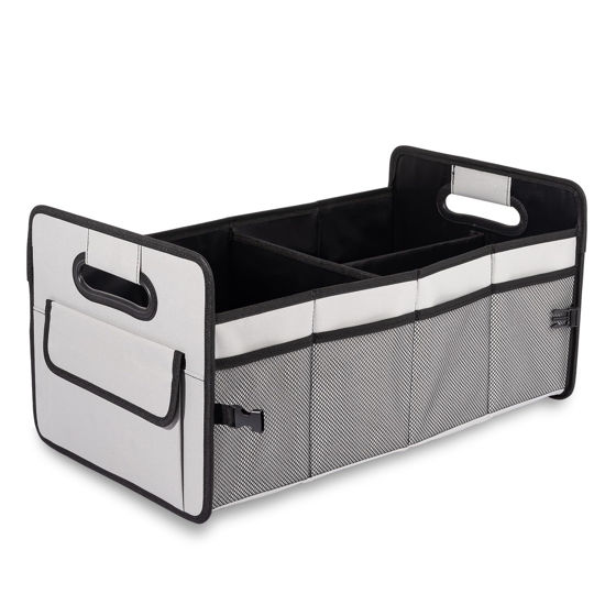 Picture of JiatuA Car Trunk Organizer, Car Organizers and Storage Collapsible Multi Compartment Container Box, Adjustable Car Accessories for SUV Sedan Truck, Standard Size, Grey
