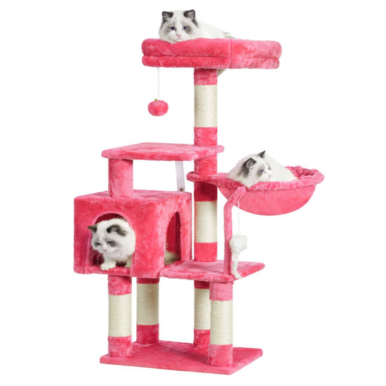 Picture of Heybly Cat Tree with Toy, Cat Tower condo for Indoor Cats, Cat House with Padded Plush Perch, Cozy Hammock and Sisal Scratching Posts, Flamingos HCT004SF