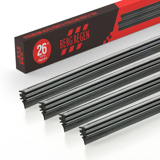 Picture of 26 inch Frameless Adjustable Size of Universal 4 PCs Refills Replacement Windshield Wiper Refills Replacement for Tesla,Toyota,Hyundai,Honda Front & Rear Windshield Wiper Baldes Rubber Strips