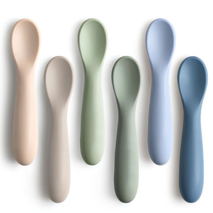 Picture of 6 Pack Baby Spoons, First Stage Spoons, Shorter Length for Self Feeding, 6+ Months, Baby Training Spoons Infant Spoons, Food Grade Silicone, Dishwasher Safe & Boil-proof