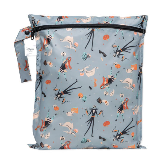 Picture of Bumkins Disney Waterproof Wet Bag for Baby, Travel, Swim Suit, Cloth Diapers, Pump Parts, Pool, Gym Clothes, Toiletry, Hook to Stroller, Daycare, Zipper Reusable Packing, Nightmare Before Christmas