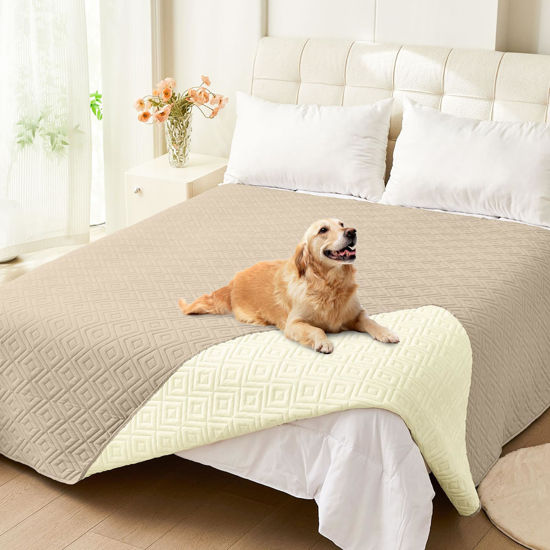 Picture of hyha Waterproof Dog Blanket, Soft Dog Bed Cover Pet Blankets, Waterproof Sofa Couch Cover for Dogs Washable, Reversible Pet Couch Covers for Sofa Furniture (82x82 Inch, Taupe/Beige)