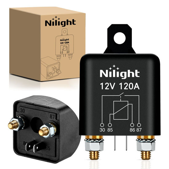 Picture of Nilight 120A Starter Relay 4 Pin Split Charge Relay Switch 12V Continuous Heavy Duty SPST High Current 4 Terminal Car Starter On Off Control Relay for Automotive Car Truck RV Camper