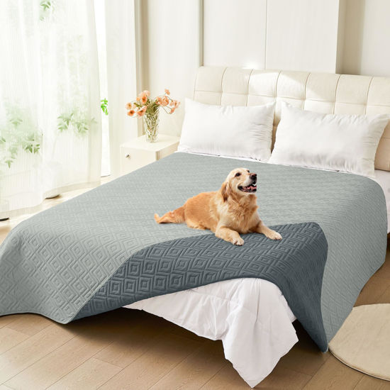 Picture of hyha Waterproof Dog Blanket, Soft Dog Bed Cover Pet Blankets, Waterproof Sofa Couch Cover for Dogs Washable, Reversible Pet Couch Covers for Sofa Furniture (82x82 Inch, Grey/Dark Grey)
