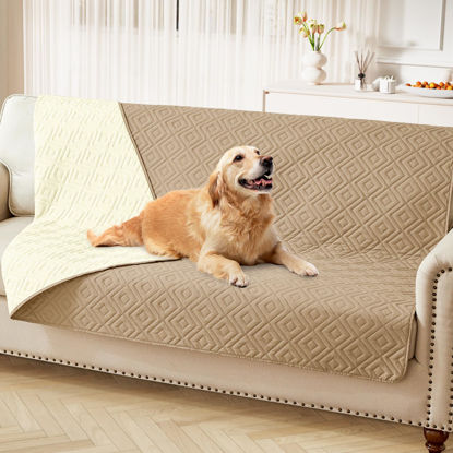 Picture of hyha Waterproof Dog Blanket, Soft Dog Bed Cover Pet Blankets, Waterproof Sofa Couch Cover for Dogs Washable, Reversible Pet Couch Covers for Sofa Furniture (52x82 Inch, Camel/Beige)