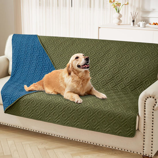 Picture of hyha Waterproof Dog Blanket, Soft Dog Bed Cover Pet Blankets, Waterproof Sofa Couch Cover for Dogs Washable, Reversible Pet Couch Covers for Sofa Furniture (68x82 Inch, Green/Navy Blue)