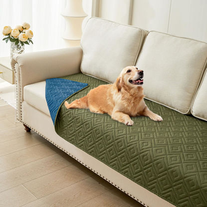 Picture of hyha Waterproof Dog Blanket, Soft Dog Bed Cover Pet Blankets, Waterproof Sofa Couch Cover for Dogs Washable, Reversible Pet Couch Covers for Sofa Furniture (30x70 Inch, Green/Navy Blue)