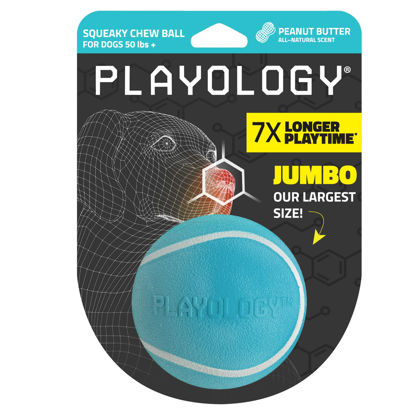 Picture of Playology Squeaky Chew Ball for Dogs | Engaging All-Natural Peanut Butter Scented Dog Toy for Large to X-Large Dogs 50lbs & up | Squeak, Bounce, Fetch, and Play!