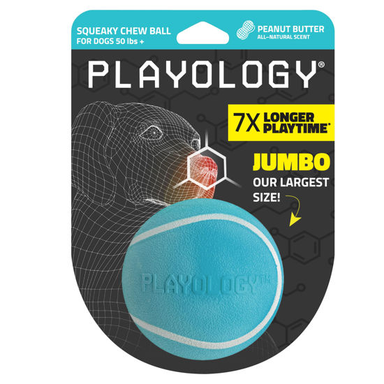 Picture of Playology Squeaky Chew Ball for Dogs | Engaging All-Natural Peanut Butter Scented Dog Toy for Large to X-Large Dogs 50lbs & up | Squeak, Bounce, Fetch, and Play!