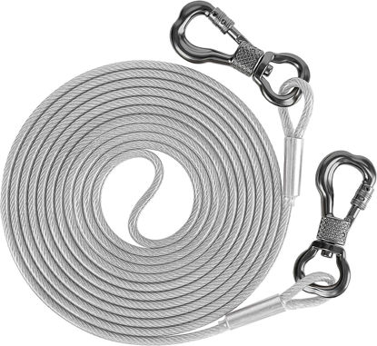 Picture of XiaZ 70ft Tie Out for Dogs, Large Dog Runner Cable Up with Locking Carabiner, Up to 250 Pounds, Pet Chain Trolley System for Outside